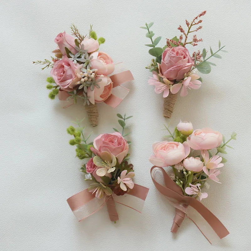 YeeNanee 6pcs Pink Corsage Boutonniere Set for Bride Groom Bridesmaids Groomsmen Wedding Cerenony Homecoming Prom Suit Flowers