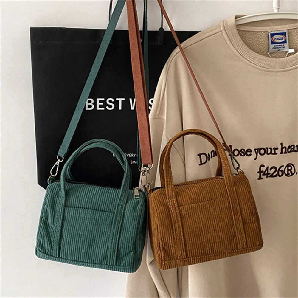 Women Mini Corduroy Shoulder Bag Female Handbag Zipper Totes Ladies Casual Purse Cloth Pouch For Girls Crossbody Bag 2024 New