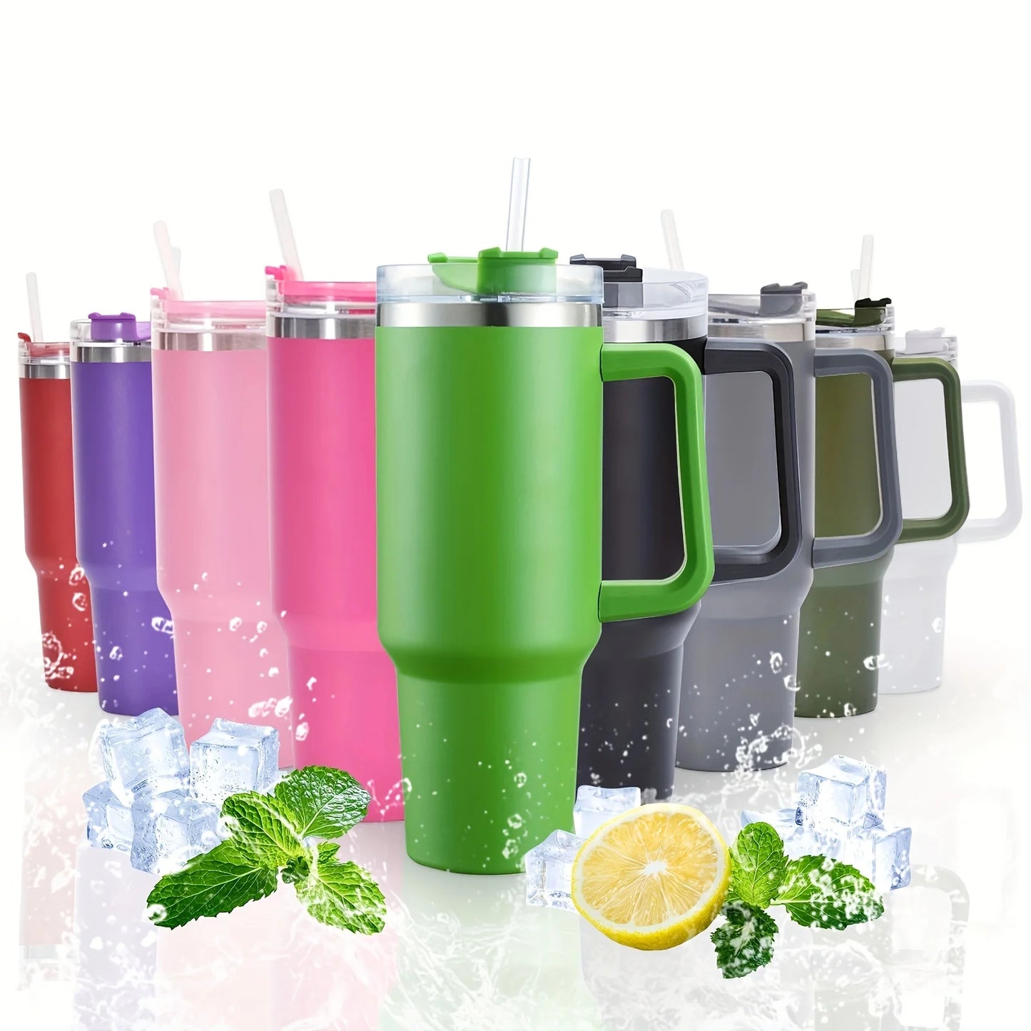 Hemasa 40oz Stainless Steel Insulated Water Bottle With Handle Drinking Cups Keeps Cold Tumbler With Lid Straw Mug for Summer Outdoor