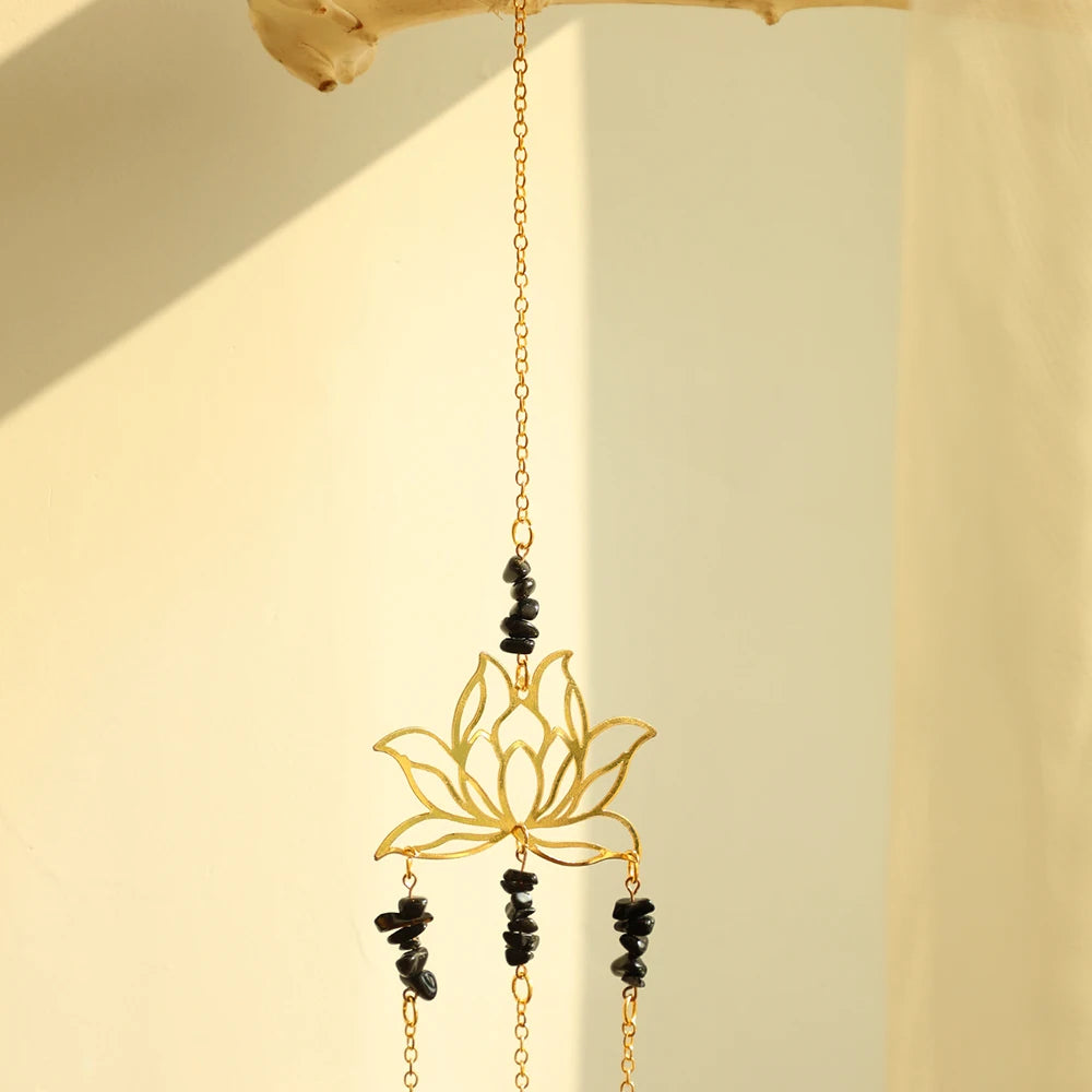 Hemasa Crystal Suncatcher Lotus Moon Black Stone Hanging Window Decor Stained Glass Rainbow Maker Boho Home Decoration