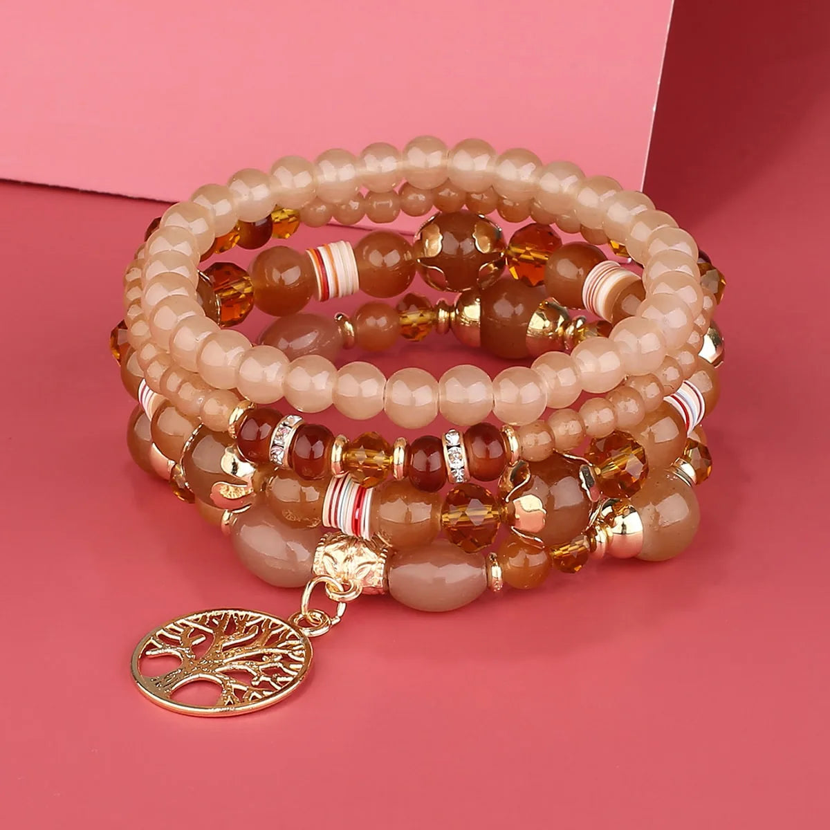 4Pcs Tree Of Life Charm Bracelet Set For Women Handmade Acrylic Beads Chain Bangle Female Boho Jewelry Accessories