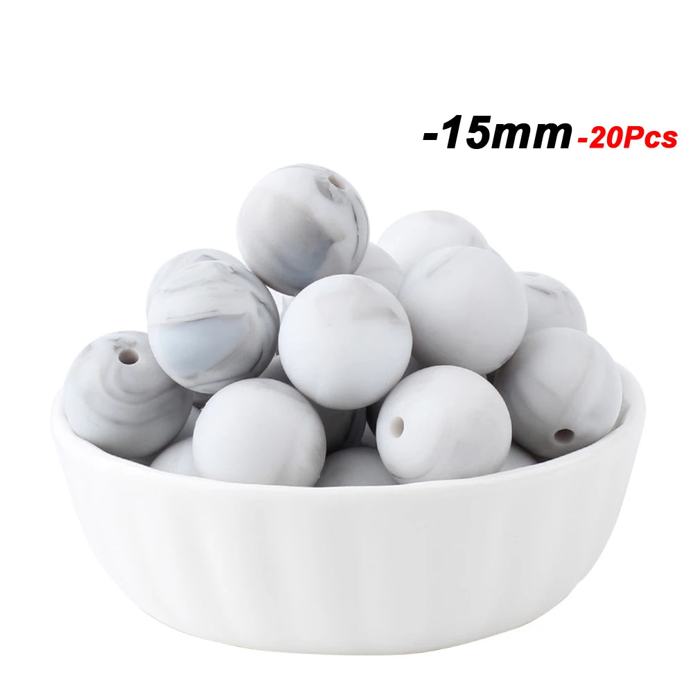 20pcs 15mm Baby Round Silicone Beads Food Grade DIY Teethers Toys Nipple Holder Pacifier Chain BPA Free Silicone Teething Beads
