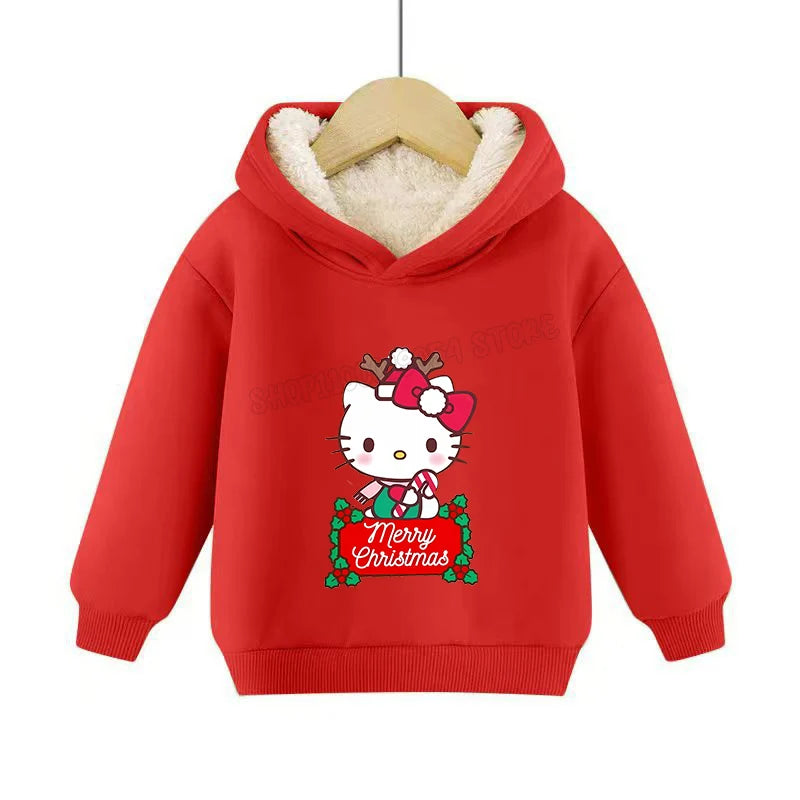 Hemasa Hello Kitty Hoodies Sweatshirt Boys Girls Winter Thickening Pullover Warm Clothes Children Christmas Gift