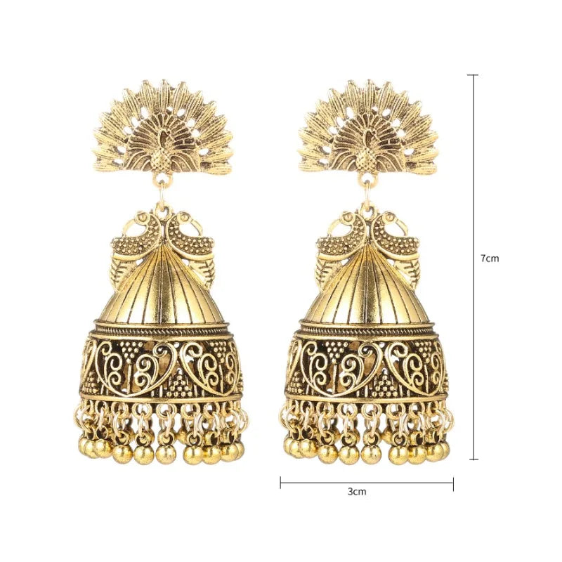 Hemasa Jhumka Earrings for Women Nepal Bohemian Jewelry Exaggerated Retro Indian Style Hollow Bell Pendant Peacock Earrings