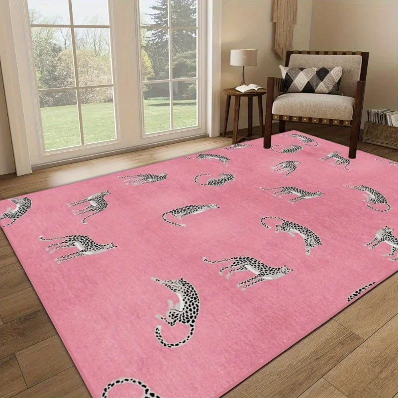 Hemasa Pink Leopard Carpet /Non-Slip Washable Foldable Rug for Living Room /Bedroom/Cloakroom