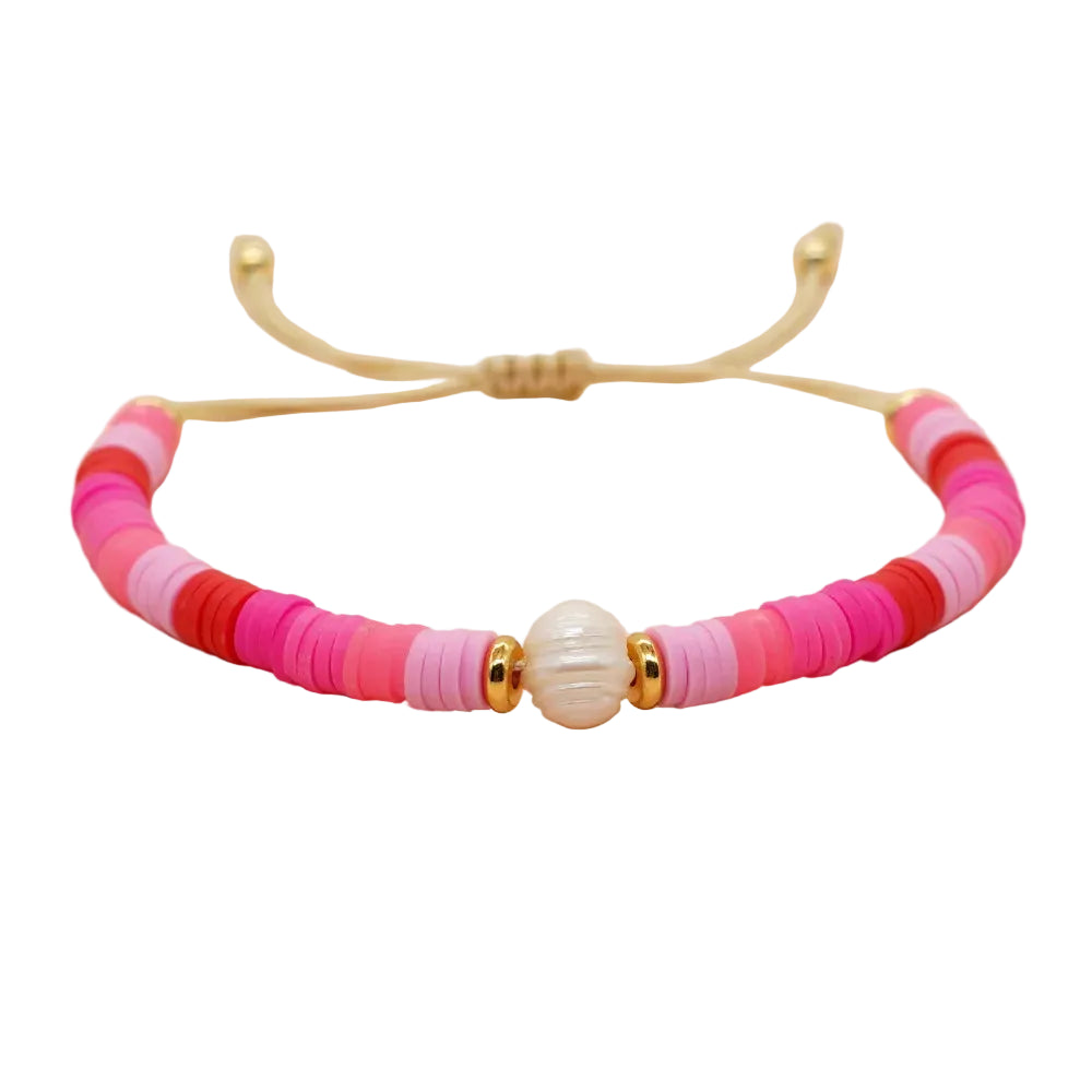 Tejesa Bohemian Freshwater Pearl  Gold Plated  Polymer Clay Bead Bracelet Set