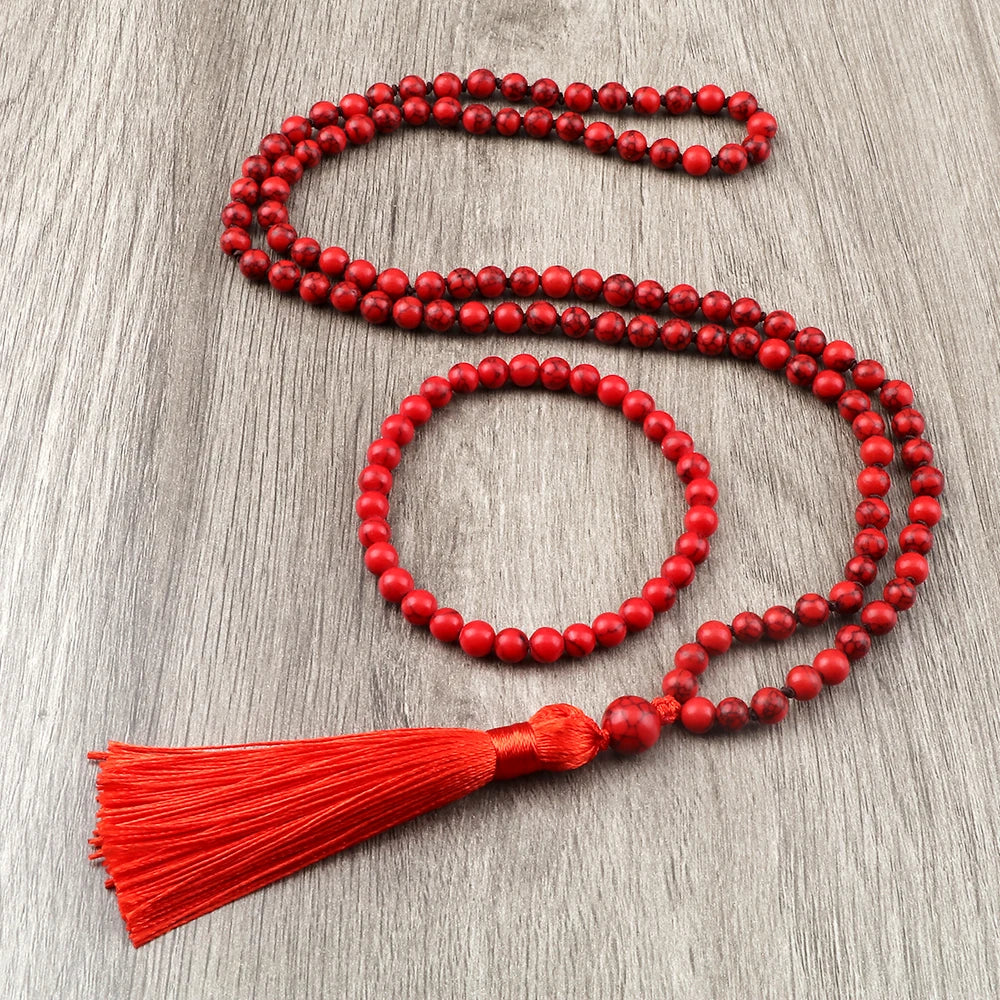 108 Mala Prayer Bracelets & Necklaces 108 Natural Red Pine Stone Beads Tibetan Buddhist Buddha Bracelet Men Women Yoga Jewelry