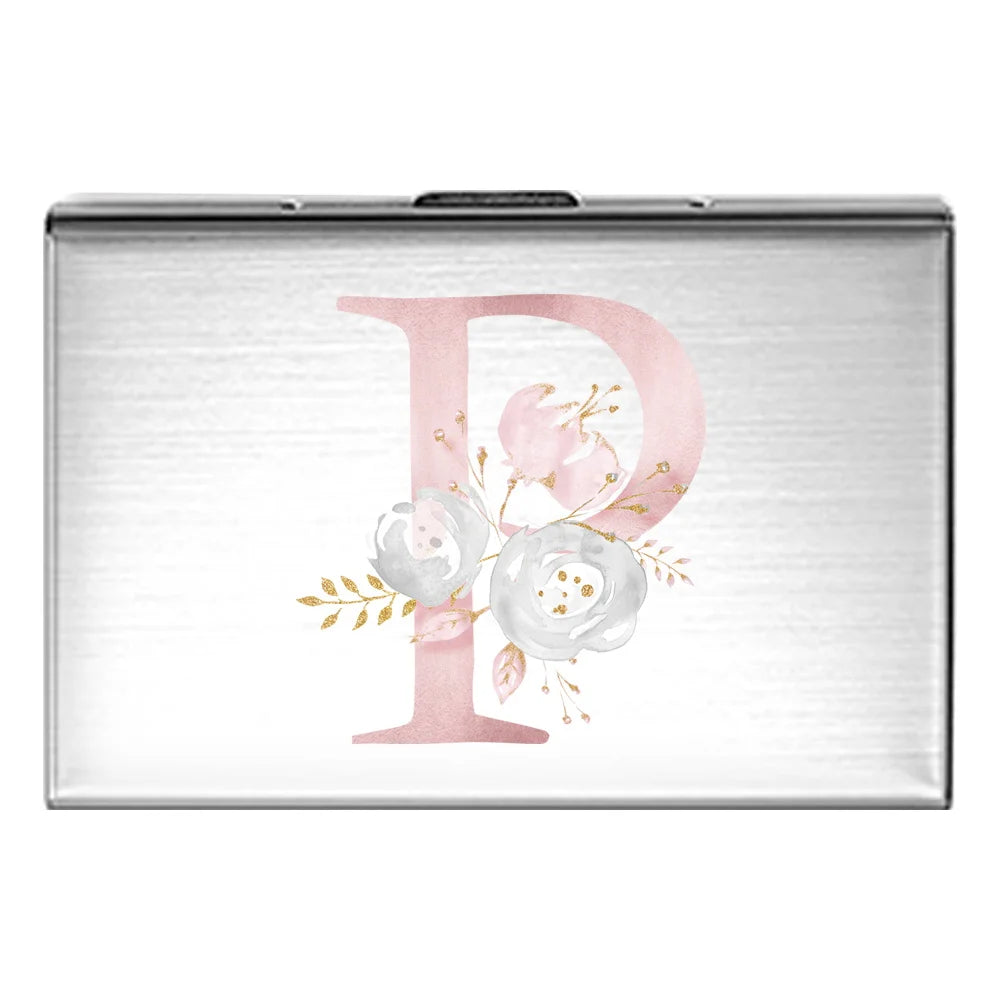 Tejesa Metal Business Card Holder - Slim Pocket Business Card Case for Unisex /Stainless Steel IC Cards /Pink Flower Print Series