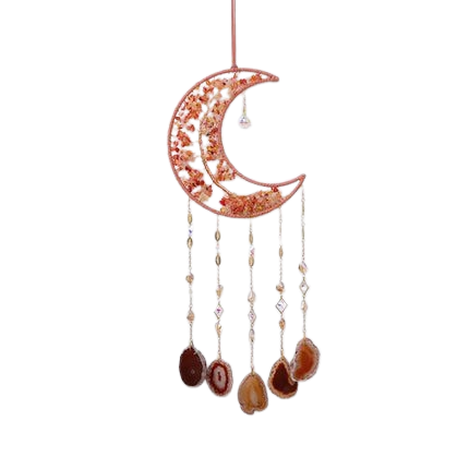 Hemasa Crystal Natural Gemstone Tree of Life Healing Pink Quartz 7 Chakras Grave Agate Stones Reiki Moon Suncatcher Hanging Home Decor