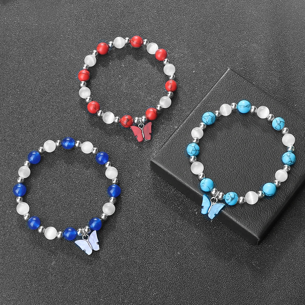 Bohemia Acrylic Butterfly Bracelets For Women 8mm Opal Cat Eye Beads Stretch Bracelets Female Wrist Jewelry Valentine's Day Gift