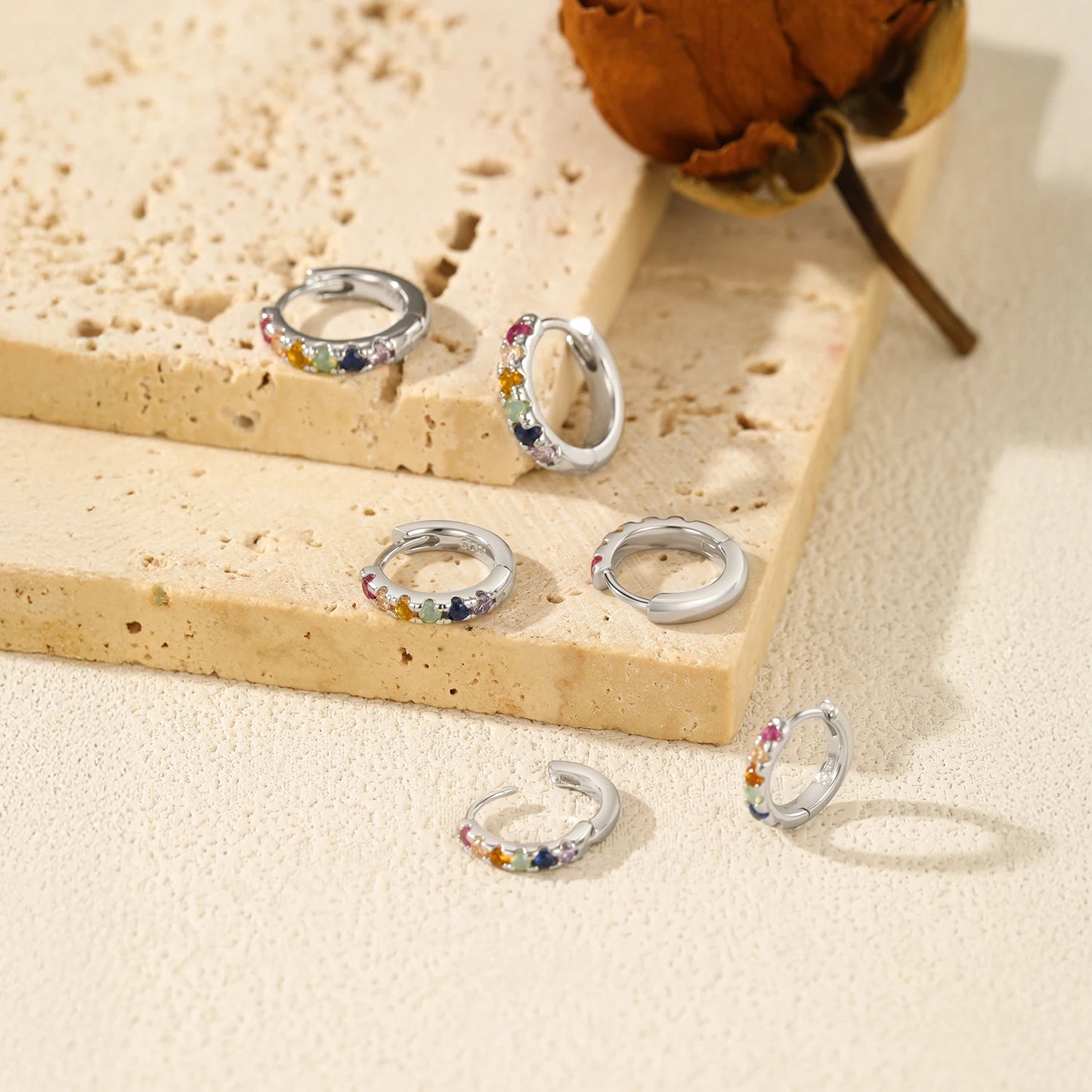 MODIAN 3 Sizes Colorful Ear Buckle 925 Sterling Silver Trendy Stackable Round Zirconia Hoop Earrings For Women Fine Jewelry