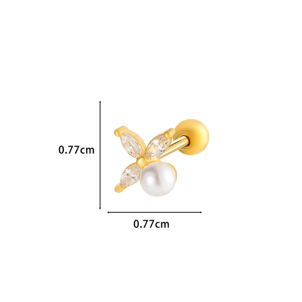Tejesa Crystal Charm Earrings For Women Inlaid Diamond Pearl Pierce Stud