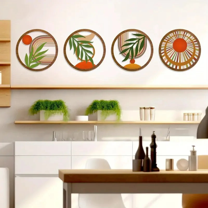 Hemasa 4Pcs Bohemian Wooden Wall Art Decorations Hollow Design Hanging for Living Room Bedroom Courtyard - Unique Decorative Pieces