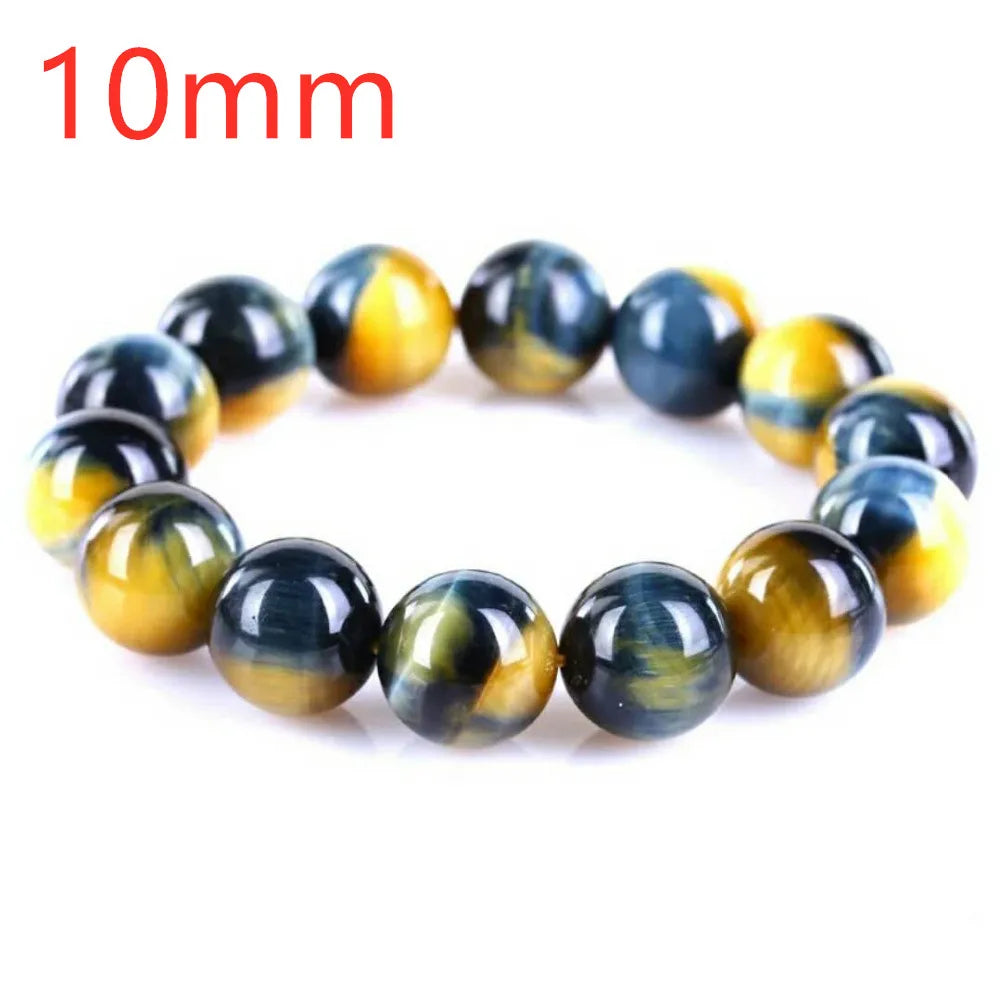 Tejesa Natural Gold Blue Tiger's Eye Round Beads Bracelet /Yellow Blue Tiger Eye Bangle Bracelet