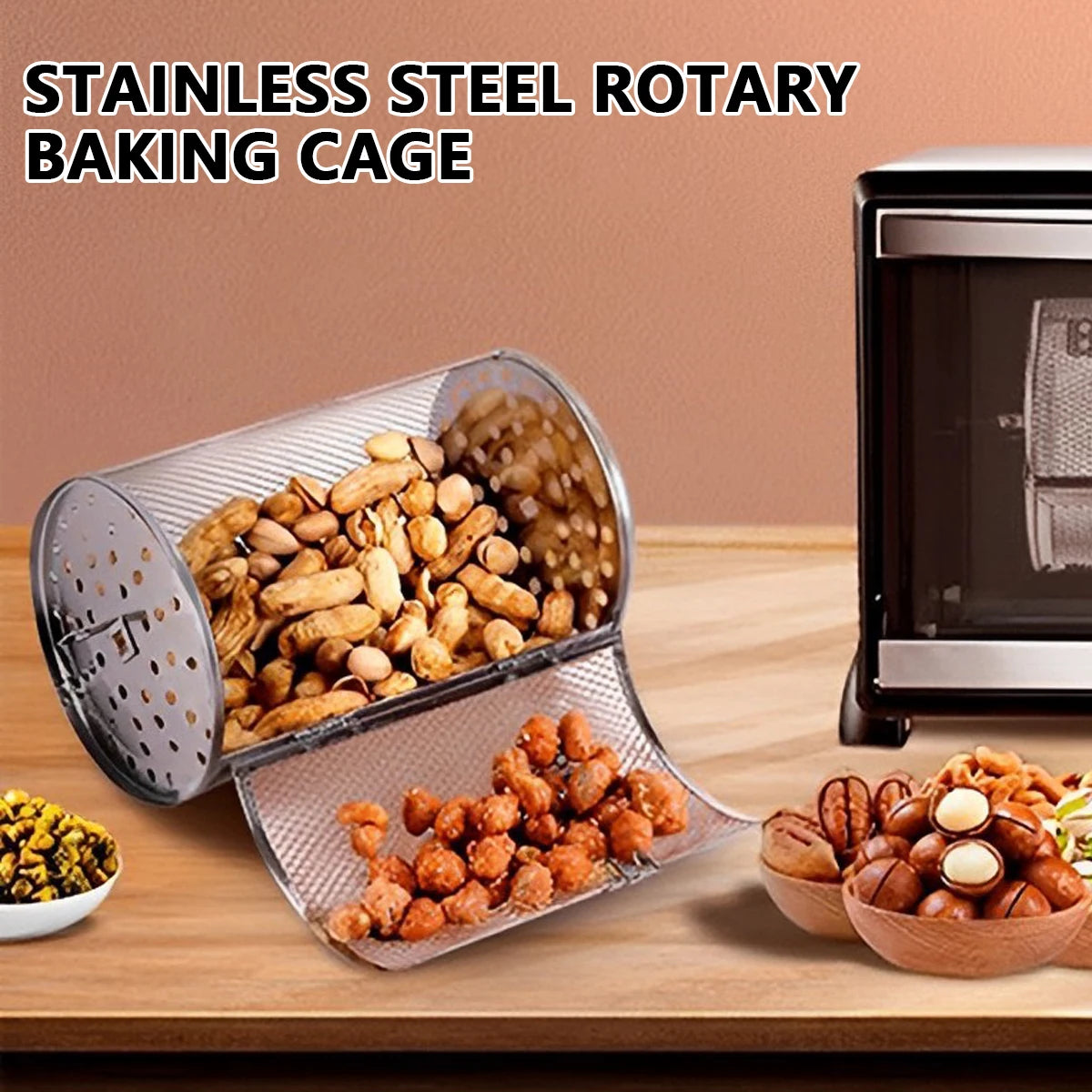 Rotisserie Basket Stainless Steel Rotisserie Grill Basket Oven Round Roaster Nuts Baking Air Fryer Accessories Kitchen Gadgets