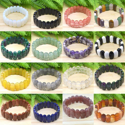 Natural 10x14mm Oval Shape Faceted Elastic Cord Stone Agates Turquoise Obsidian Amethyst Bracelets Bangles Femme for Women