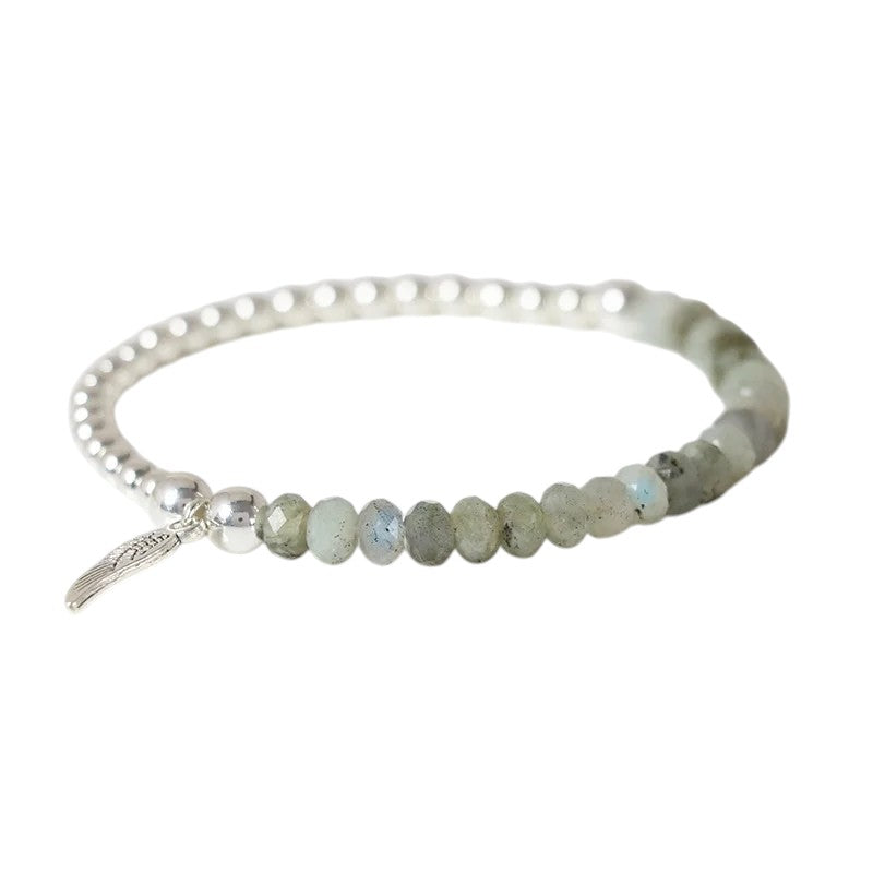 Fashion Angel Wing Charm Bracelet Faceted Natural Stone Bracelets Labradorite Beads Lucky Bracelet for Men Women Energy Jewelry