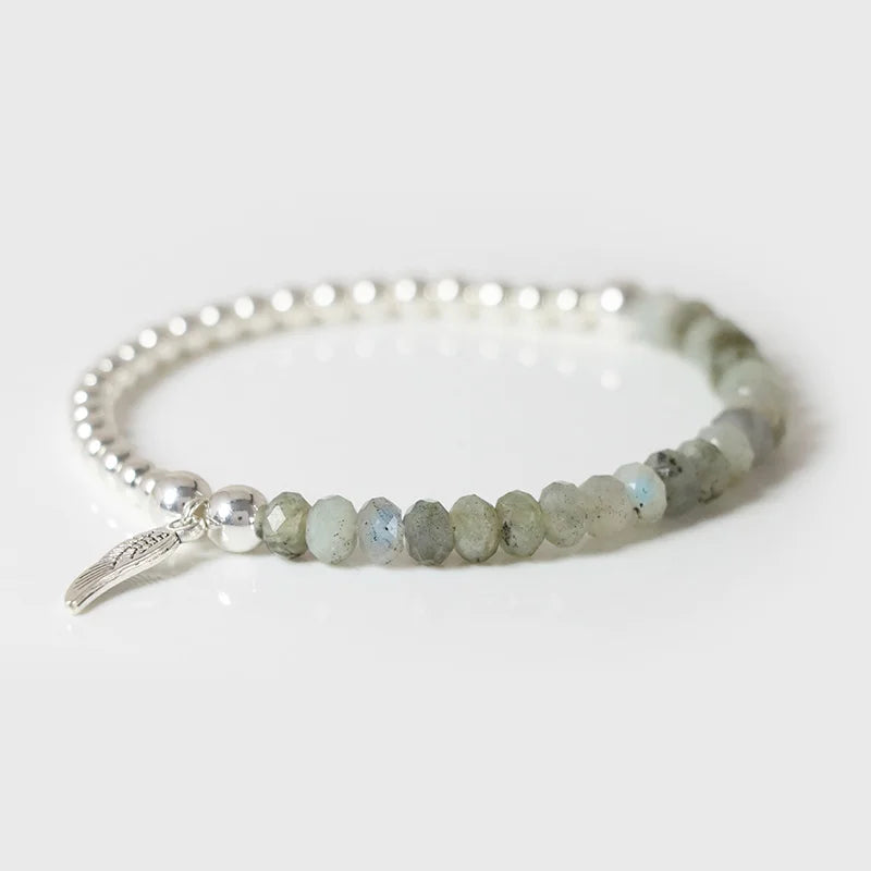 Tejesa  Angel  Faceted Natural Stone Bracelets Labradorite Beads Lucky Bracelet for Men /Women