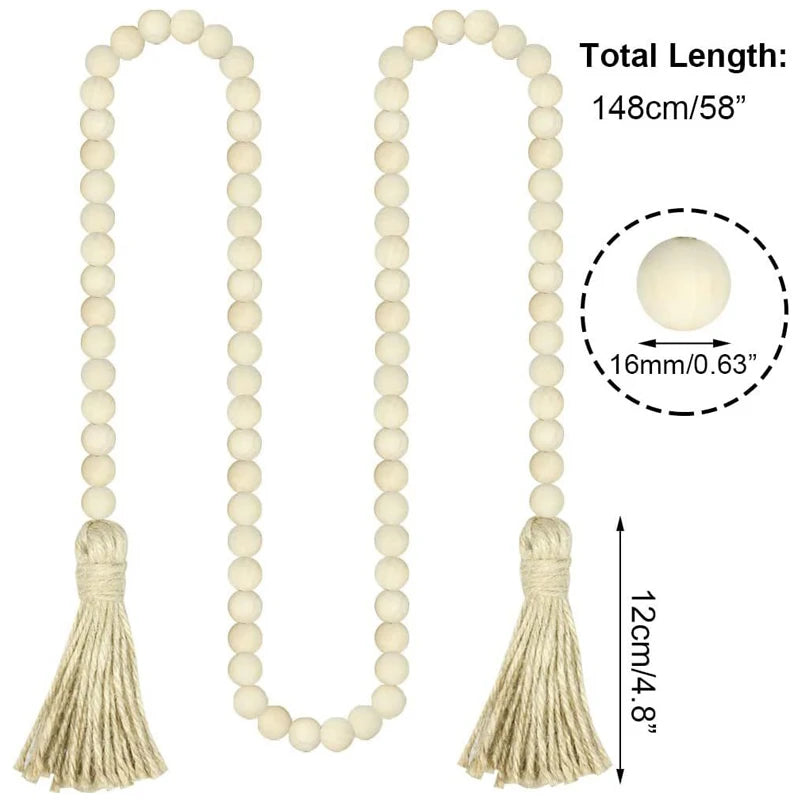 Wooden Beads Garland Farmhouse Wall Hanging Diy Handmade Garland Rattan Macrame Wall Hanging Bohemian Gift Tassels Decor Craft