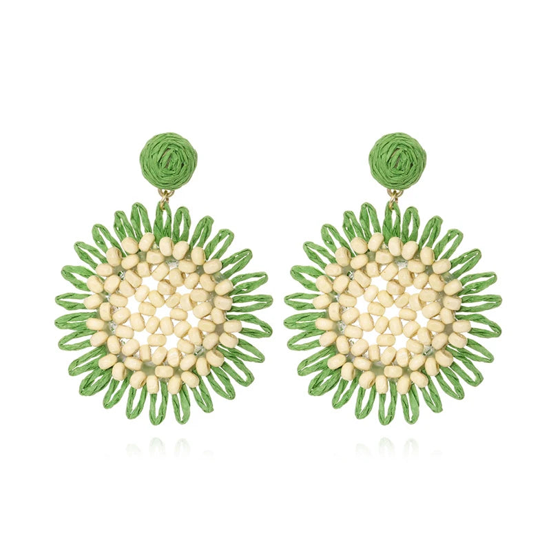 Bohemia Handmade Rice Bead Rattan Weaving Piercing Earrings for Women Sunflower Individualized Sunflower Fashion Trends Jewelry