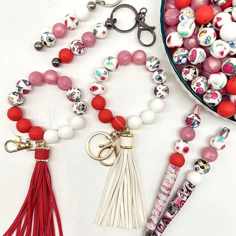 Hemasa 50PCS colorful silicone bead combination, suitable for DIY jewelry, bracelets, necklaces, keychains, bead pens and othes