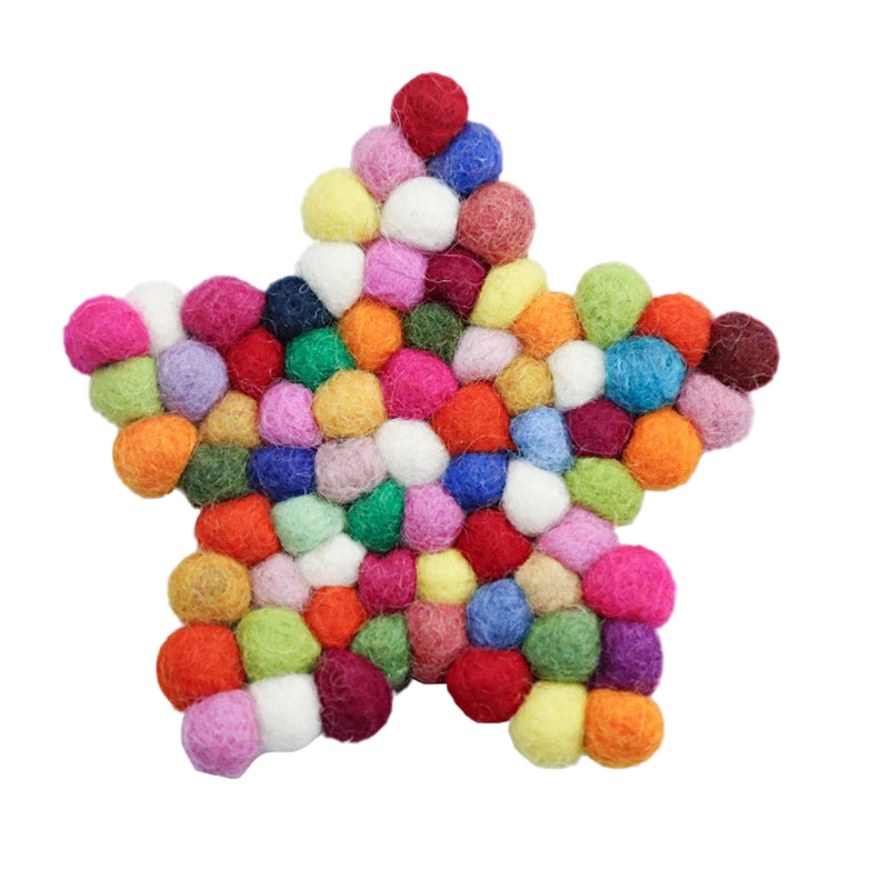 Hemasa Colorful Wool Felt Balls Coaster Hexagon /Heart /Star Shape Coasters