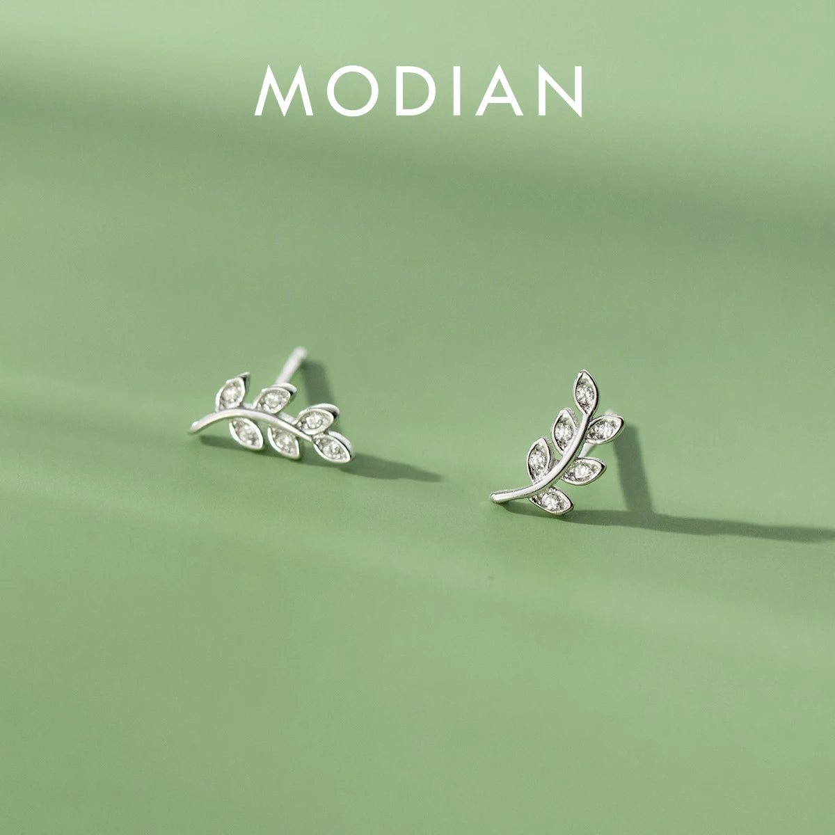 Modian New Sterling Silver 925 Dazzling Zircon Branch Leaves Stud Earrings For Women Plant Ear Studs Korean Style Fine Jewelry