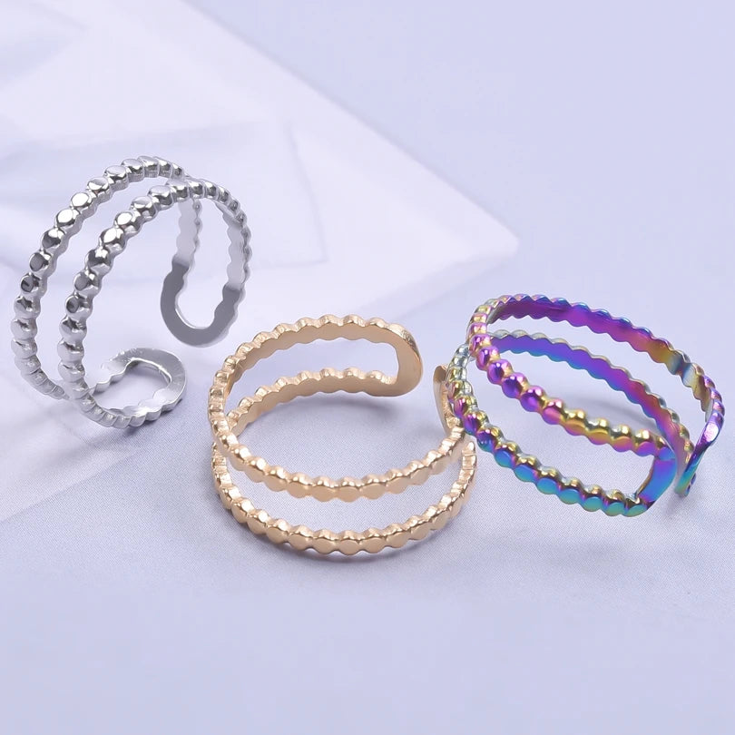 Hemasa 3pcs  Round Double Dot Chain Finger Ring Women