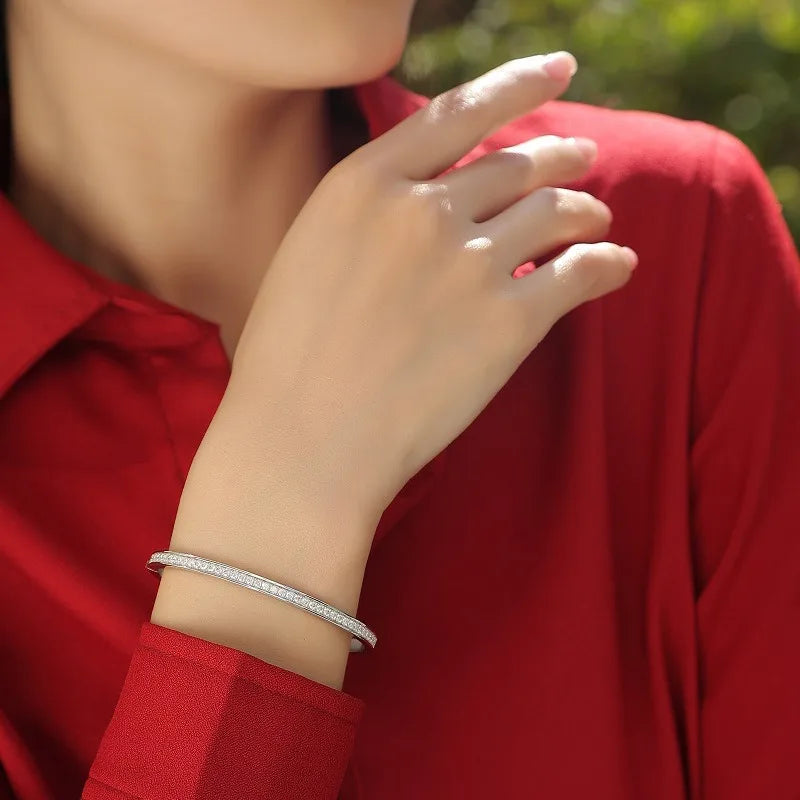 Heamsa Nabest 2mm Luxury 925 Sterling Silver Jewelry Ladies Bangle Tennis Moissanite Diamond Women Bangle & Bracelet Fine Jewelry
