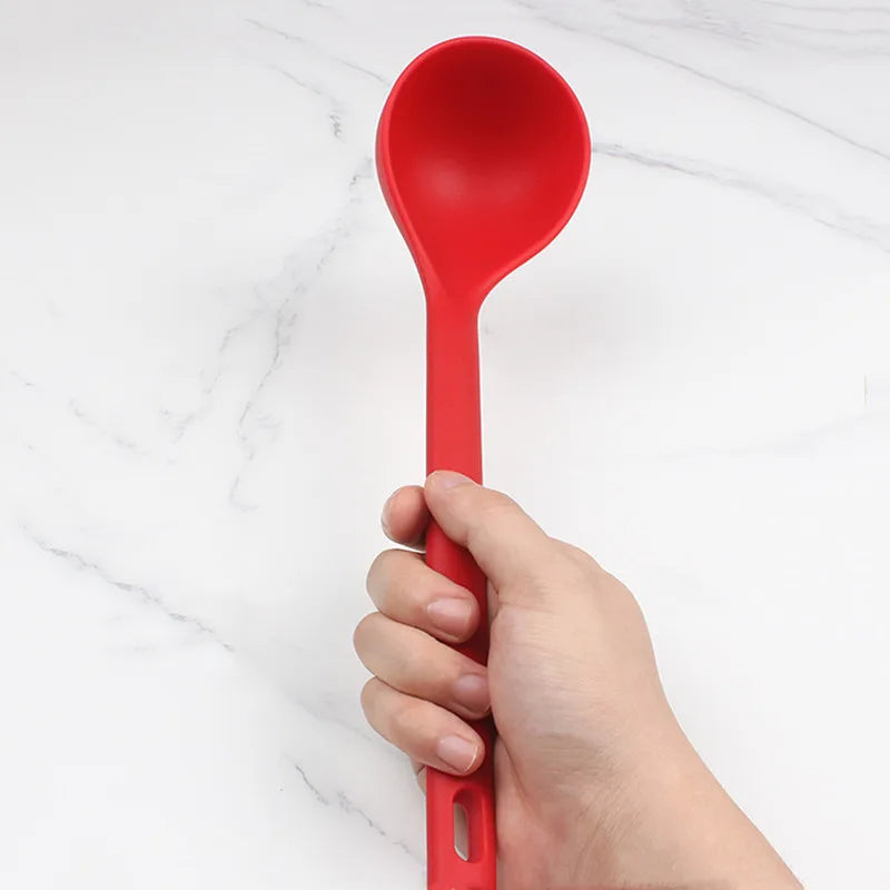 Large Thickened Silicone Soup Spoon Long Handle Ramen Noodles Bouillon Ladle Japanese Kitchen Tablespoons Tableware Kitchenware