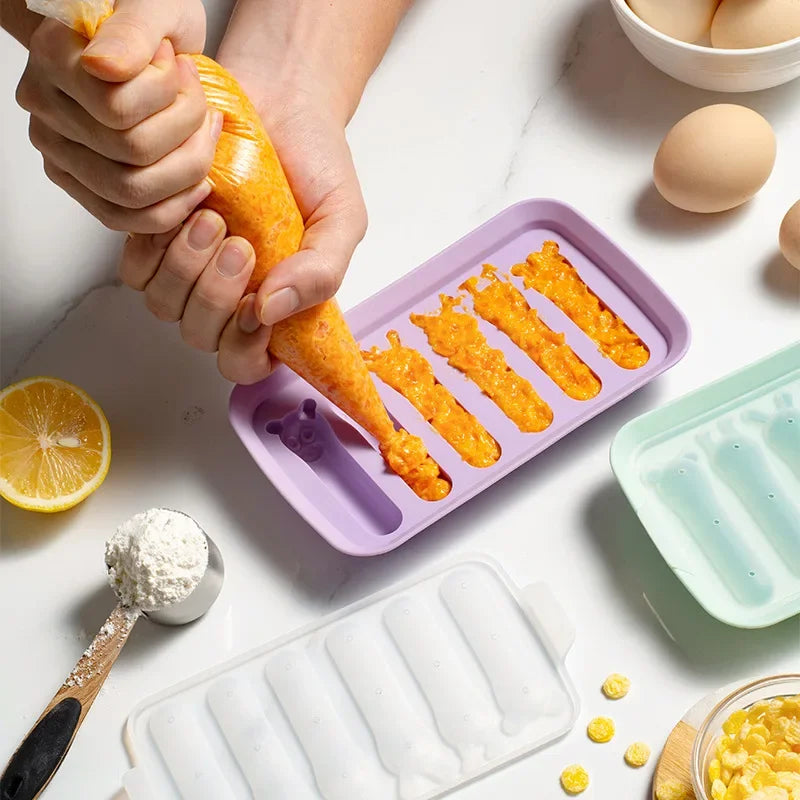 Hemasa  2 Pcs  Sausage Maker Mould 6 Grids /Silicone  Hot Dog Making Moulds With Lid