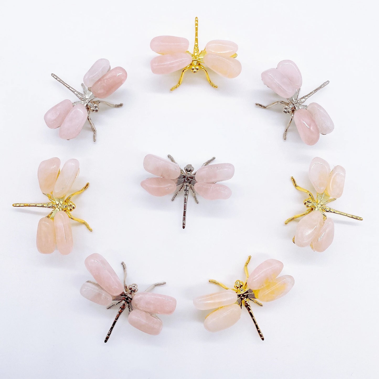 1PC Natural Rose Quartz Dragonfly Crystal Pink Stone spar crafts Butterfly Statue Reiki Healing Home Decoration Children Gift