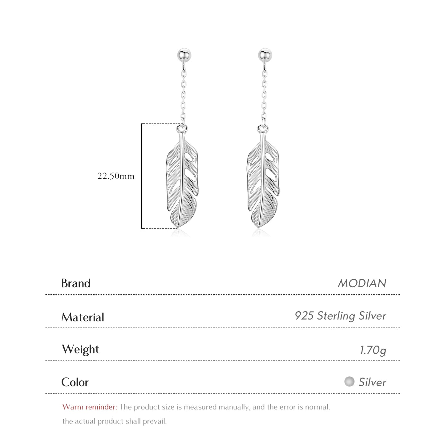 Modian 100% Real 925 Sterling Silver Swing Leaves Lucky Drop Earrings Fashion Leaf Dangle Ear For Women Fine Jewelry Accessories