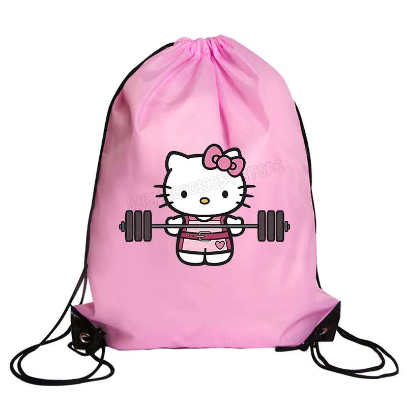 Hemasa Hello Kitty Drawstring Bag Sports Waterproof Backpack   Bags Birthday Cute Gift