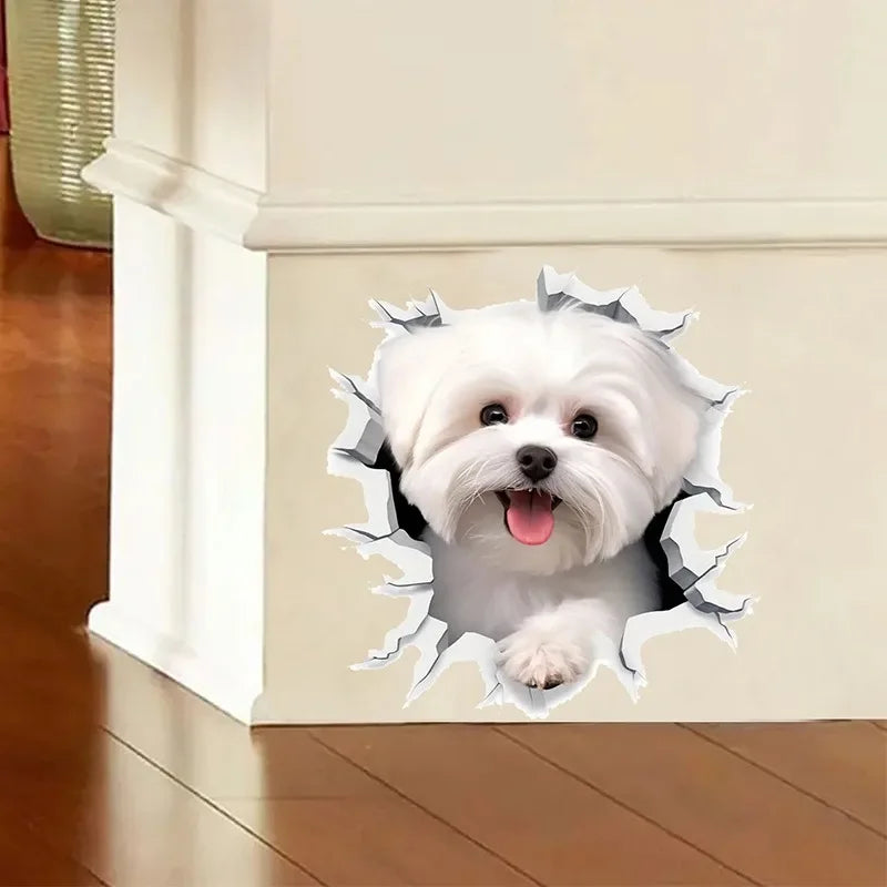 Hemasa 3D Cracked Animal Dog Toilet Sticker, Adorable Bathroom Decor, Wall Self-Adhesive Art, Bathroom Decor