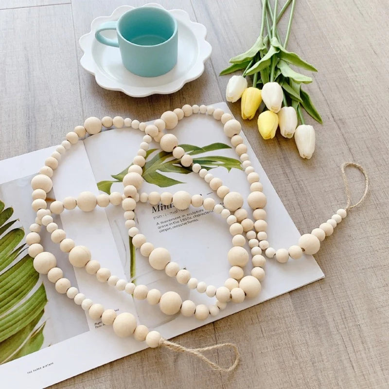 1/2pcs Decorative Bead Twine Garland 2.2m Rattan Natural Wood Bead Garlands Christmas Tree Hanging Decoration Rustic Bead Tassel