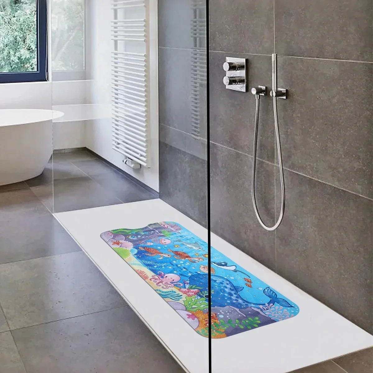 Tejesa 1pc Cartoon Extra Long Bathtub Mat 40x100cm Non Slip Bath Mat for Bathroom Tubs Shower Mats with Suction Cups & Drain Holes