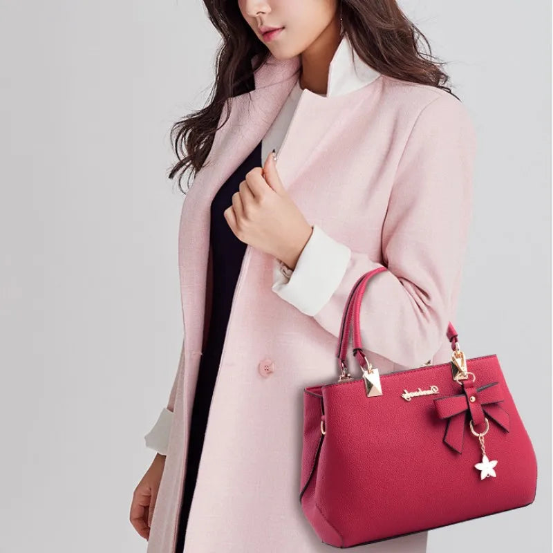 Hemasa  Women Messenger Bags with flower pendant Office Ladies Totes /Pure Leather Handbag for female Crossbody Shoulder