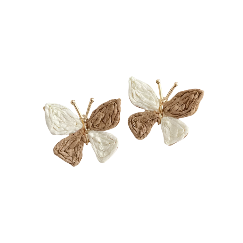 Hemasa Minar Bohemian Multicolor Rattan Knit Raffia Butterfly Wings Dangle Earrings for Women