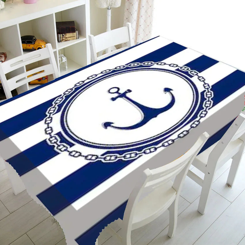 Blue And White Stripes Luxury Kitchen Wedding Decoration Coffee Table Tablecloth Waterproof Tablecloth Nappe De Table