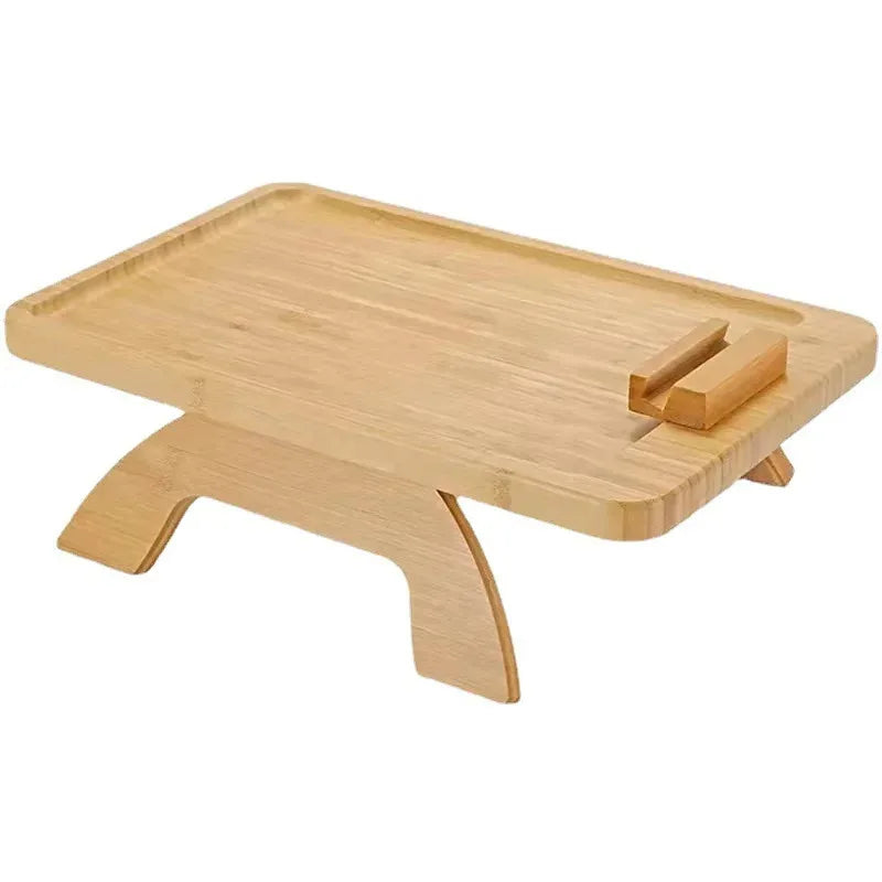 Tejesa Living Room Side Table Bamboo Clip-on Coffee Table with Phone Holder Sofa Armrest Fixed Storage Rack