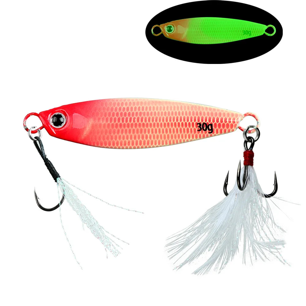 Tejesa Luminous Jigging Lure for Long CastingJIG 7g- 30gFeather Hook Sea Fishing Floating Shore Mackerel