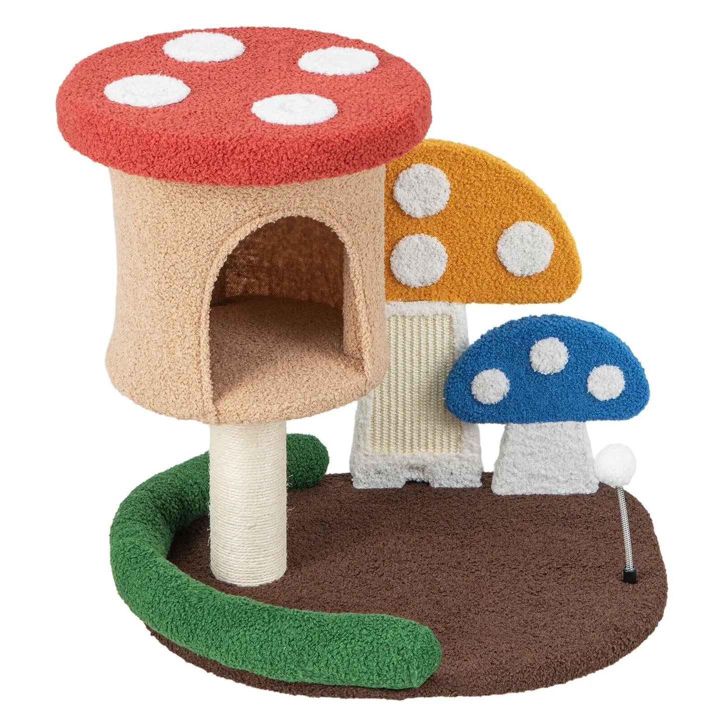 DORTALA 4-In-1 Cat Tree Mushroom Cat Tower Wooden Cat Activity Center Climbing Stand