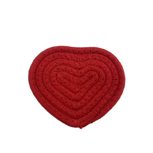 Tejesa  2Pcs Hand-woven Heart-Shaped Coaster Anti-Slip Table Mat /Handmade Cotton Linen Pot Pads