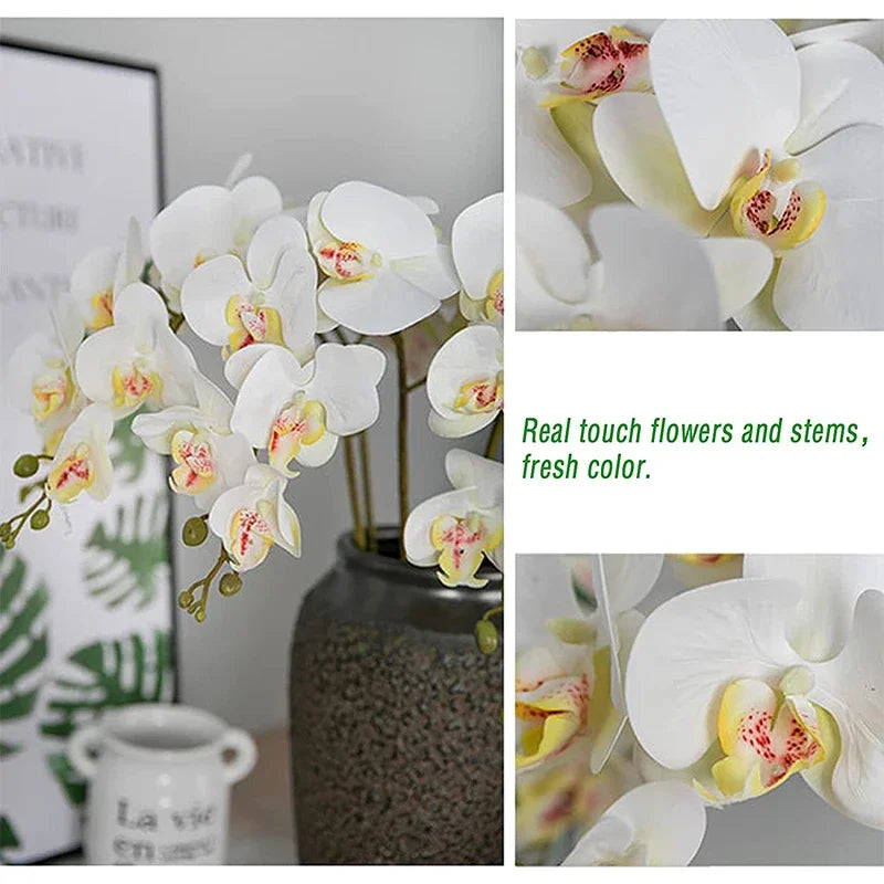 32 Inch Artificial Phalaenopsis Flowers 9 Heads Artificial Orchid Butterfly Flowers Stem Plants for Home Decor 6PCS