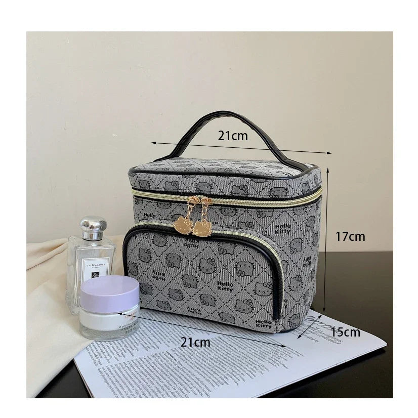 Hemasa Hello Kitty Cartoon Cosmetic Bag Portable Mommy Bag Lunch Box Oxford Storage Case Purse Kawaii Box Makeup Pouch