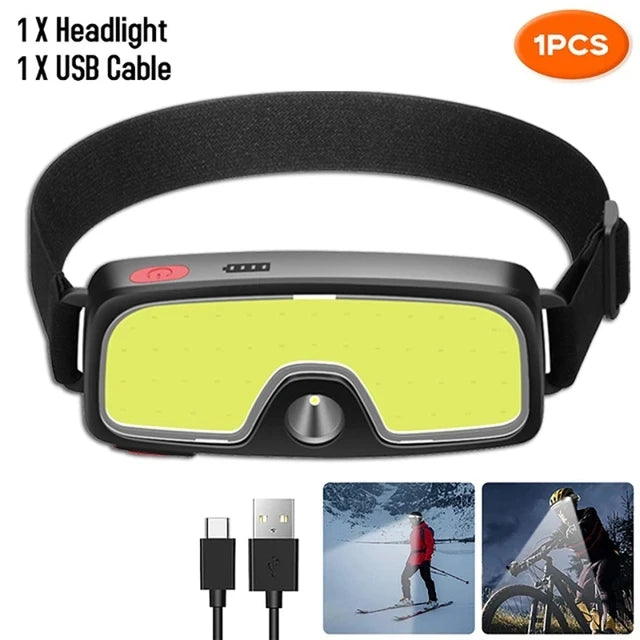 Hemasa Powerful COB Headlamp Built in Battery Type-c Rechargeable Head Flashlight Outdoor Camping Fishing Waterproof Headlight