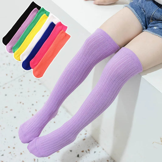 Cotton Knee High Socks for Girls Boys Kids Children Golf Casual Candy Color Toddler Long Tube 3-12 Years Old