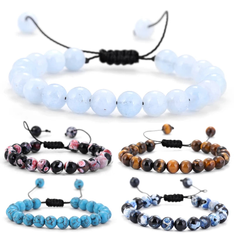 Hemasa Natural Lava Stone Black Stone Tiger Eye Beads Bracelet Adjustable Braided Rope Bracelet Men /Women