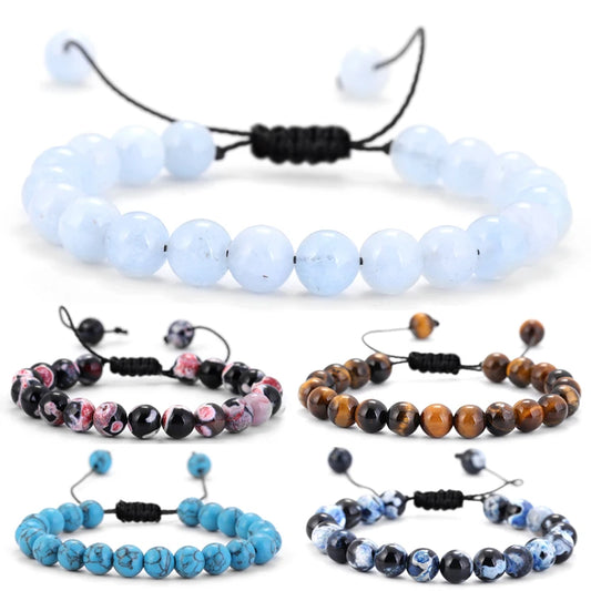 Hemasa Natural Lava Stone Black Stone Tiger Eye Beads Bracelet Adjustable Braided Rope Bracelet Men /Women